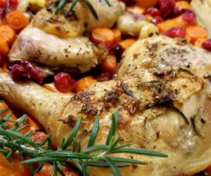 Rosemary Chicken Over Cranberries & Carrots