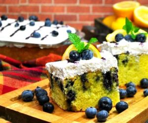 LEMON POKE CAKE WITH BLUEBERRIES