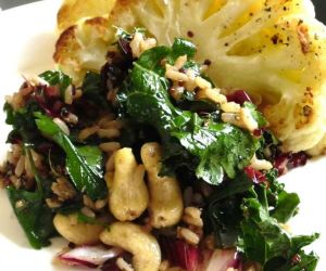 ROASTED CAULIFLOWER "STEAKS" OVER QUINOA & BROWN RICE PILAF