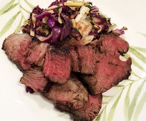 Sweet & Spicy Wagyu Beef Roast with Grilled Asian Slaw