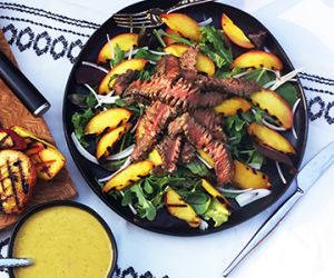 Grilled Wagyu Beef Top Round Steak and Peaches Salad