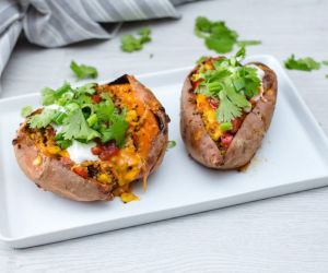 Stuffed Mexican Sweet potatoes With Arugula Salad