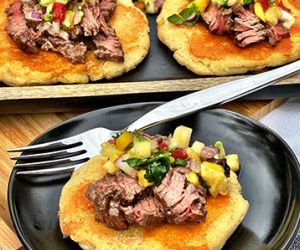 Fullblood Wagyu Top Round Steak with Salsa and Cheese Pupusas