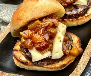 Wagyu Beef Sliders with Onion and Pear Chutney and Brie Cheese