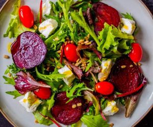Beet Goat Cheese Salad with Champagne Dressing | Jen's Rooted Kitchen