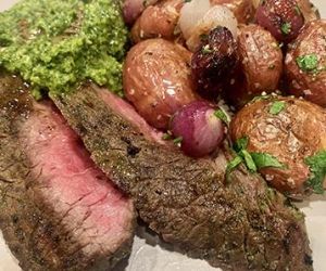 Grilled Wagyu Sirloin Tip Steak with Chimichurri and Potatoes