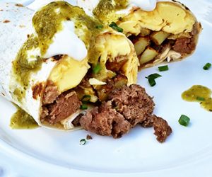 Wagyu Beef Sausage, Potato, and Egg Breakfast Burritos