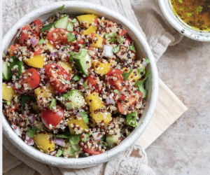 Quinoa Salad with Chickpeas, Cucumber & Lemon-Tahini Dressing
